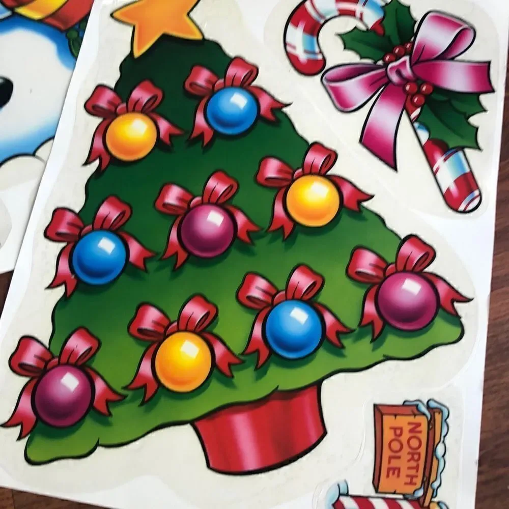 Vintage 70s 80s vinyl decal ￼ Christmas window stick on vinyl Five sheets